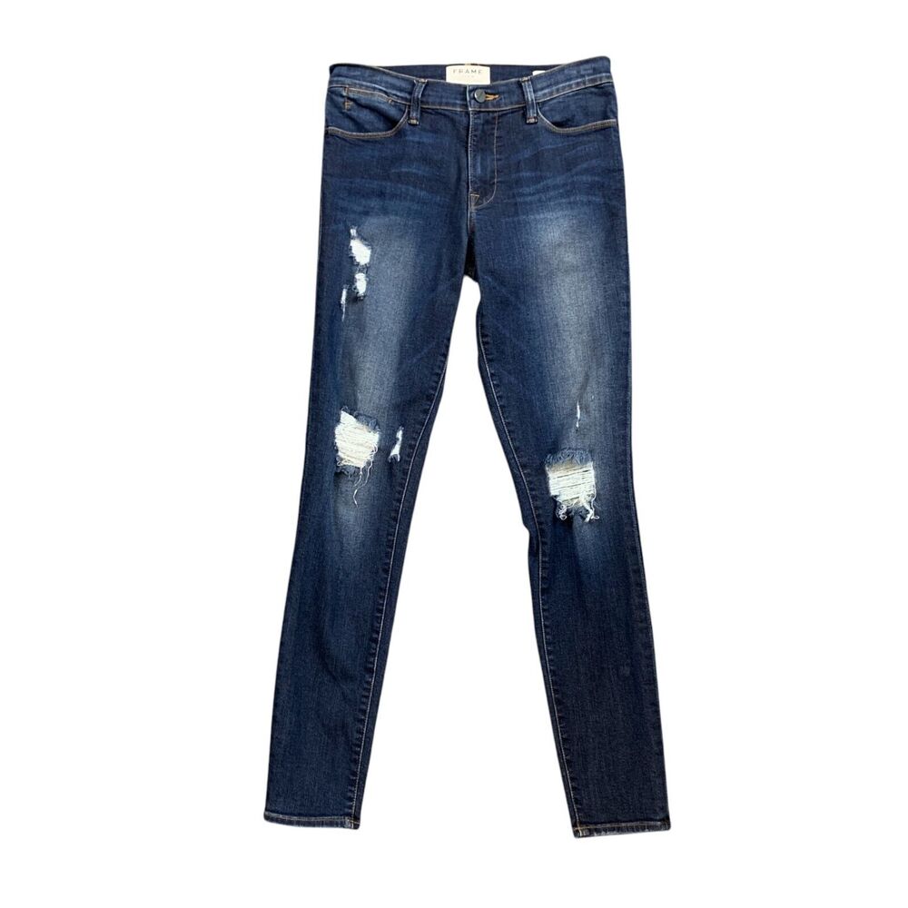 Frame Jeans Womens 27 Dark Denim Le High Skinny Ankle Baker Distressed Stretch